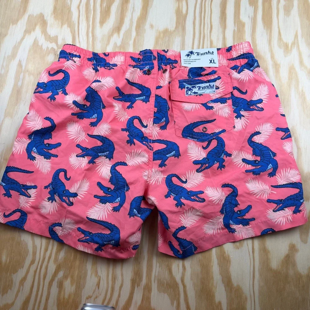 Trunks Surf & Swim Co Mens XL Pink Alligator Print Swim Trunks Quick Dry Mesh
